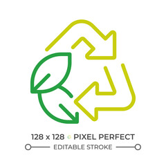 Recycling two color line icon. Waste segregation bicolor outline symbol. Green practices. Waste management. Recycling bins. Duotone linear pictogram. Isolated illustration. Editable stroke