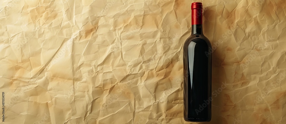 Aufkleber top view of a red wine bottle on paper backdrop, providing copy space image.