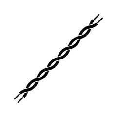 The twisted wire icon is a black silhouette . An electric wire woven from two wires. Vector illustration isolated on a white background for design and web.