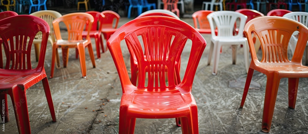Poster Details of the Plastic chairs . with copy space image. Place for adding text or design