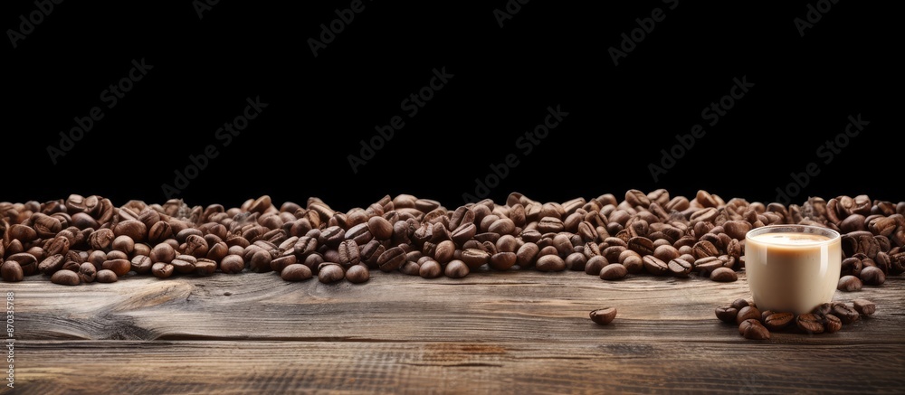 Poster Coffee beans set on a rustic wooden table with an inviting copy space image.