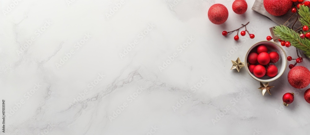 Aufkleber festive holiday arrangement with a border of red ornaments on a soft grey backdrop. perfect for chri