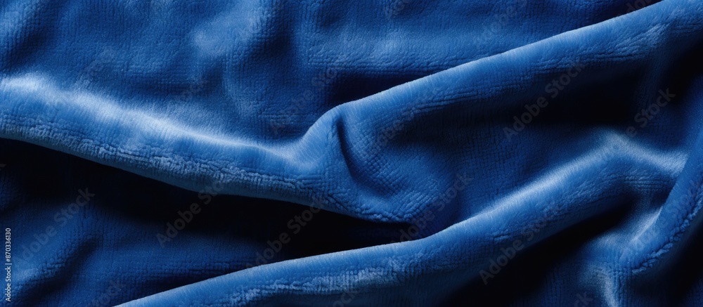 Poster close-up shot of the texture of blue terry fabric with copy space image.