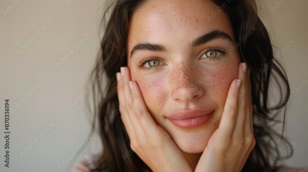 Wall mural the woman with natural freckles