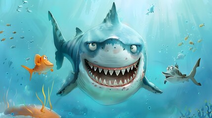 angry shark cartoon. 