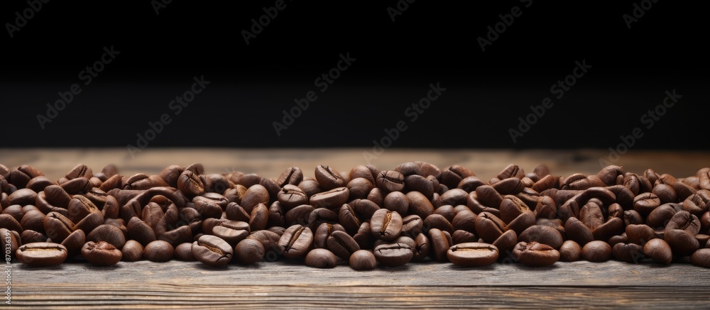 Poster Coffee beans set on a rustic wooden table with an inviting copy space image.