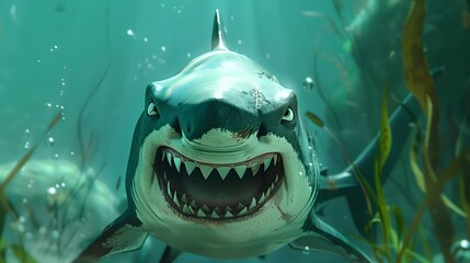 Naklejka premium angry shark cartoon. 