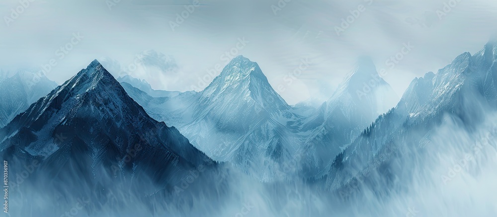 Poster Blue mountains with fog. with copy space image. Place for adding text or design