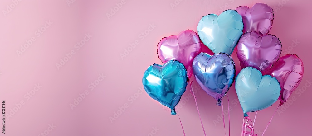 Poster balloons heart on a pastel background Balloon  Party. with copy space image. Place for adding text or design