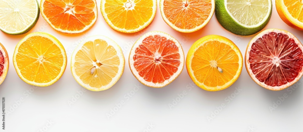 Leinwandbilder various citrus fruits isolated on white background, top view. copy space image. place for adding tex