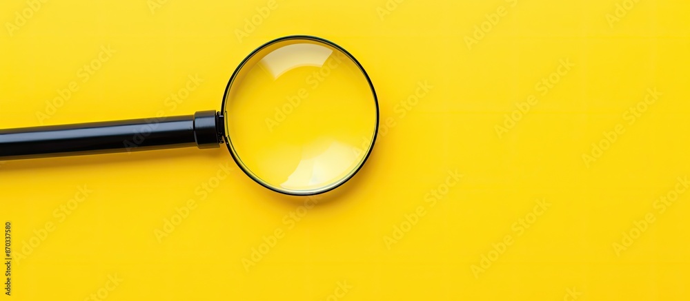 Poster Top view of a magnifying glass focusing on a terminology word on a bright yellow background with ample copy space image.