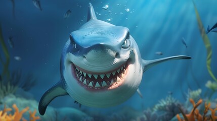 angry shark cartoon. 