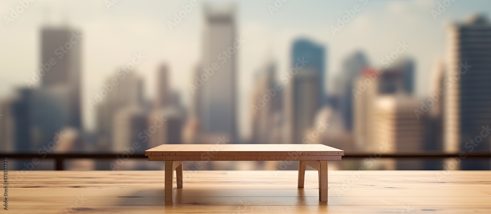 Poster Blurry building in the background of a table top with copy space image.