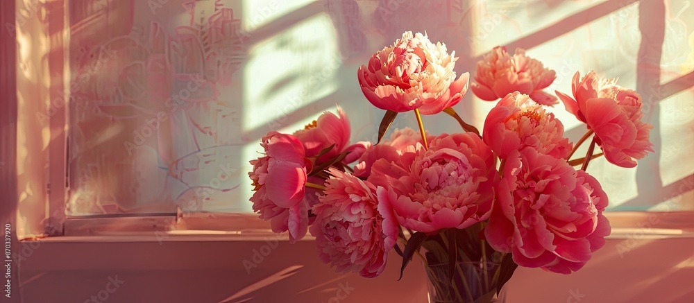 Leinwandbilder a bouquet of peonies in a home vase. with copy space image. place for adding text or design