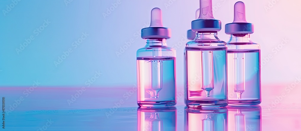 Aufkleber medicine ampules with blue lighting pastel background. with copy space image. place for adding text 
