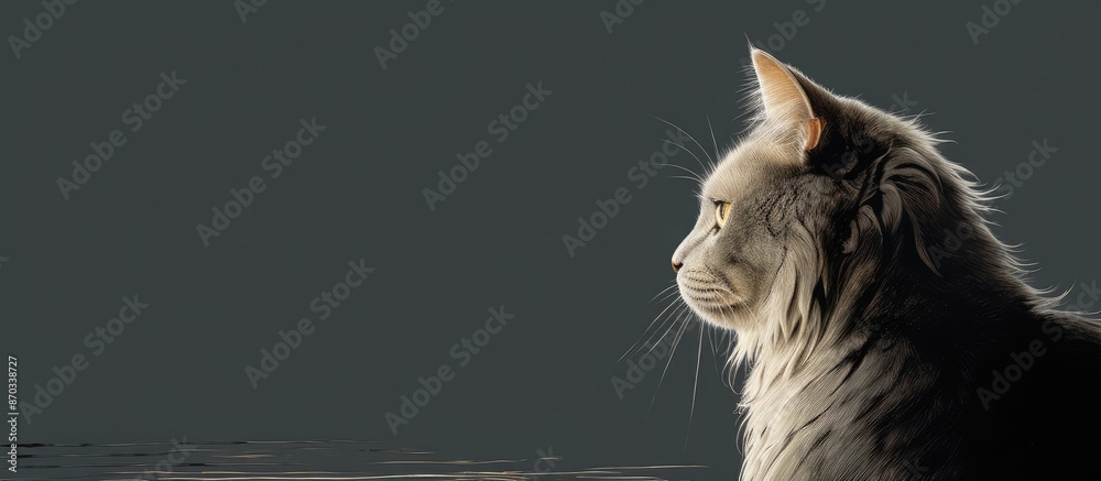 Poster the cat's side profile, facing away, with a background featuring another cat, allowing for copy spac