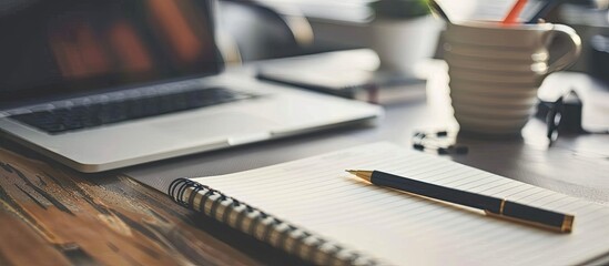 Office desktop with a notepad and pushpin on it, creating an organized setup with copy space image.