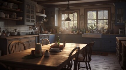 Obraz premium Empty beautiful modern kitchen interior background in clean and bright.