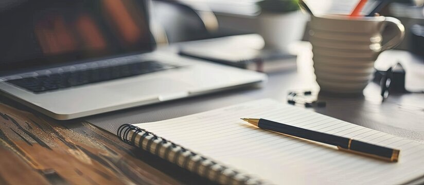 Office desktop with a notepad and pushpin on it, creating an organized setup with copy space image.