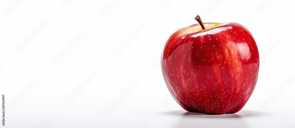 Poster Isolated on a white background, there is a finely cut red apple with copy space image.