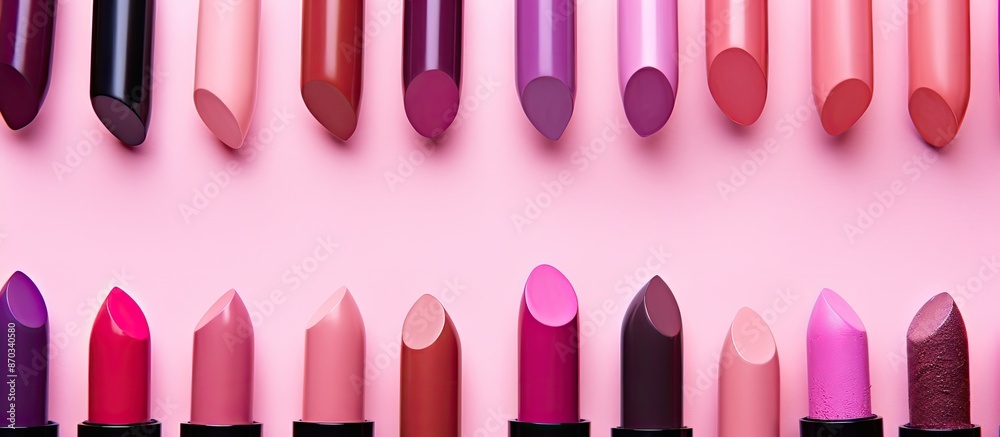 Poster Diverse lipstick patterns on a pink backdrop with copy space image.