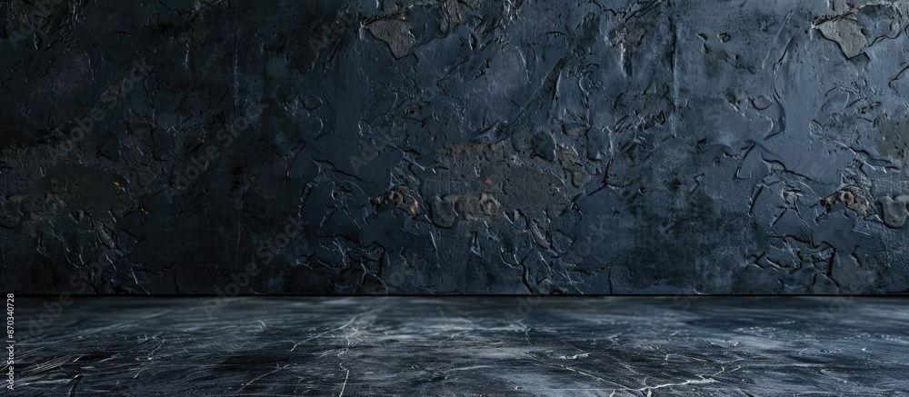 Fototapete A dark floor and dark plaster background is used as a Studio wall background to showcase your products. with copy space image. Place for adding text or design