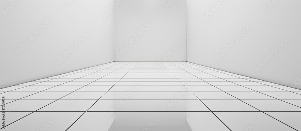 Aufkleber Empty room with raise floor or access floor or table floor with grid line clean new and symmetry in perspective view, Perspective straight grid line of floor material in white color background