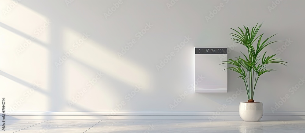 Poster White electric boiler installed in a niche on the wall. with copy space image. Place for adding text or design