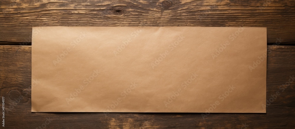 Aufkleber View from above of plain brown paper on a wooden surface with available copy space for adding text or images in a flat lay composition.
