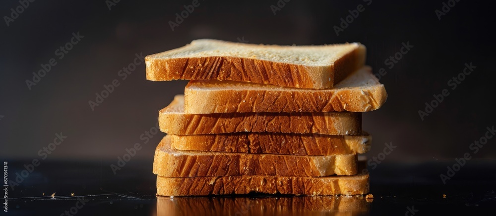 Aufkleber Closeup pile of slice bread for breakfast with shadow isolated on black background. with copy space image. Place for adding text or design