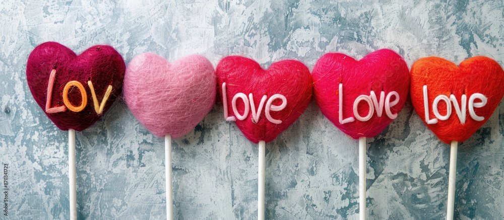 Poster heart-shaped lollipops in red and pink with a 