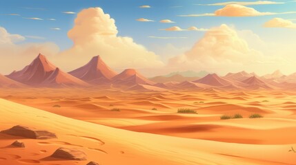 Naklejka premium Majestic sand dunes glowing in sunlight, casting captivating shadows.