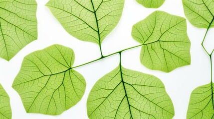Fototapeta premium Detailed close up of translucent green leaves against a light backdrop showcasing delicate veins and natural structure.