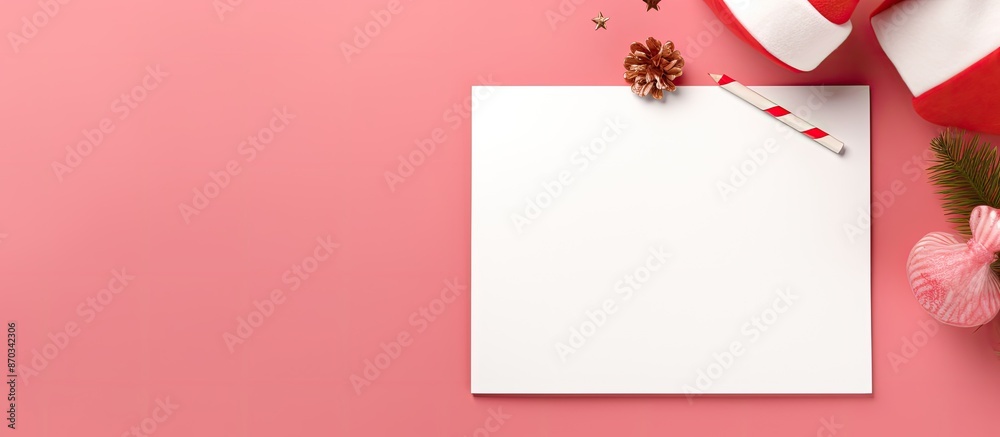 Aufkleber festive holiday banner featuring a notepad and santa claus hat on a pink background for new year or 