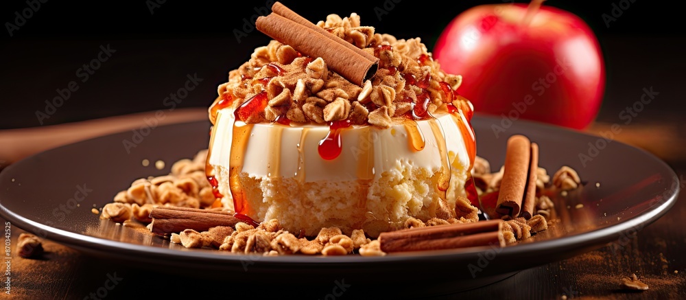 Aufkleber a delectable apple dessert featuring nuts and cinnamon with copy space image available.
