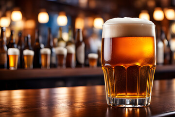 Beer at the bar. Bokeh