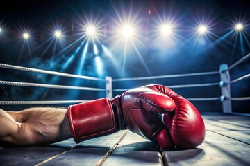 defeated boxer with boxing glove on stage floor