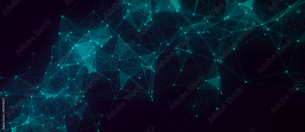 Poster Network connection structure. Blue science background. Abstract digital background. Big data visualization. 3d rendering.