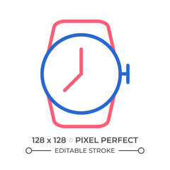Wrist watch two color line icon. Modern watchmaking hobby. Fashionable accessory for men, women bicolor outline symbol. Duotone linear pictogram. Isolated illustration. Editable stroke