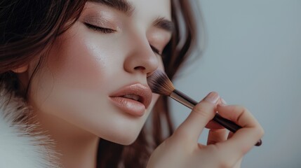 Fototapeta premium The woman applying makeup