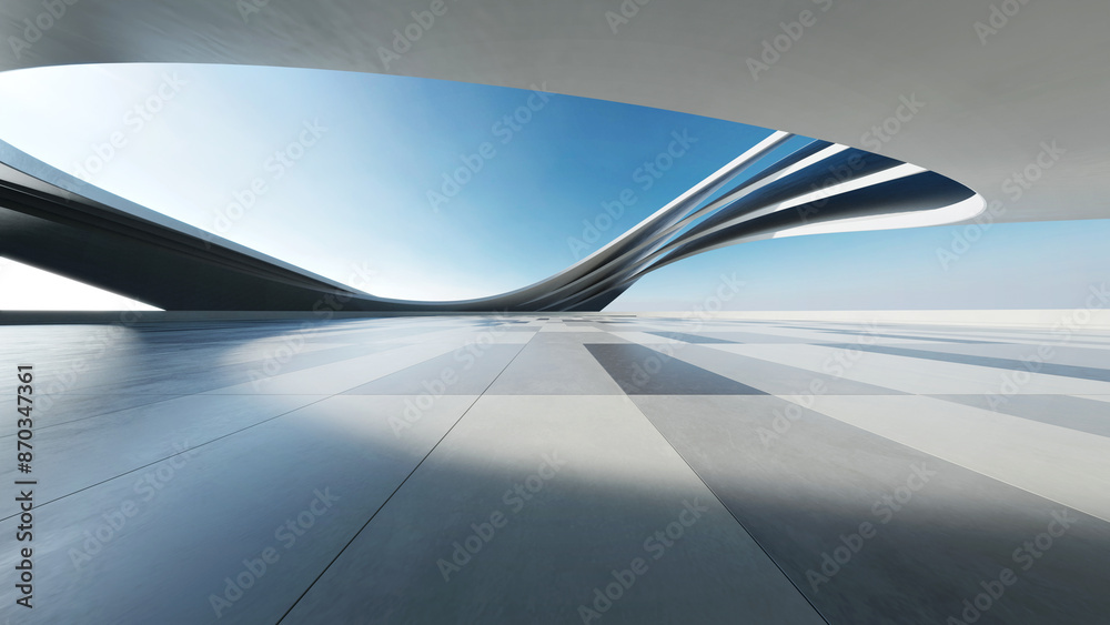 Poster 3d render of abstract structure futuristic architecture with empty concrete floor