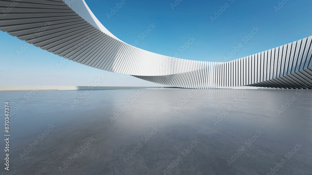 Poster 3d render of abstract structure futuristic architecture with empty concrete floor