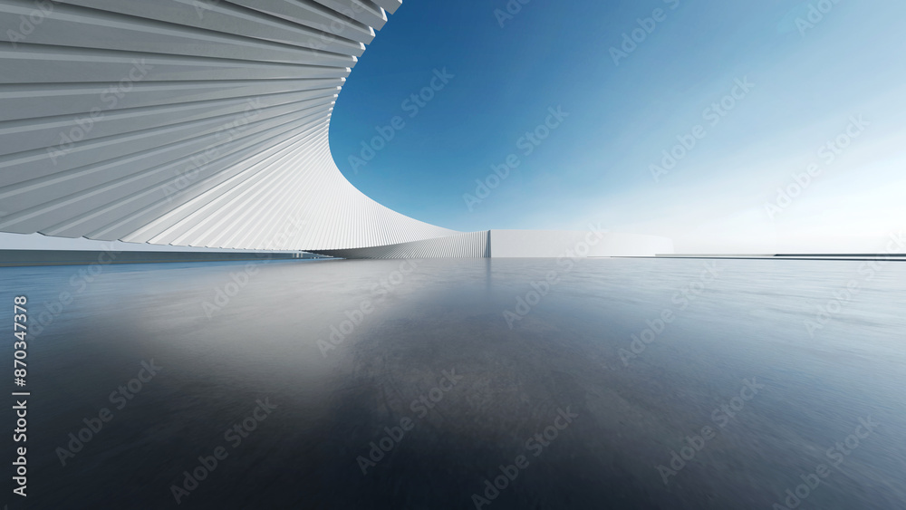 Aufkleber 3d render of abstract structure futuristic architecture with empty concrete floor