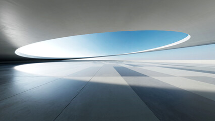 3d render of abstract structure futuristic architecture with empty concrete floor © nuchao