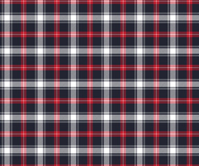 Plaid pattern, navy blue, red, white, seamless for textiles and design clothing, skirts, pants, aprons, tablecloths, blankets or decorative fabrics. Vector illustration.