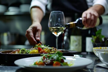 Food Critic Analyzing Wine Pairing, evaluating the compatibility with the dish, Generative AI