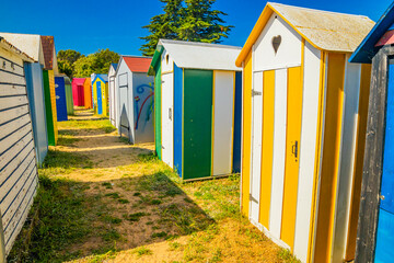 Naklejka premium Painted beach huts of the beach of La Boirie on Oleron island in summer