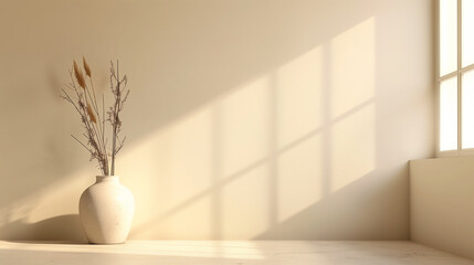 Beige background with abstract light from the window for product presentation