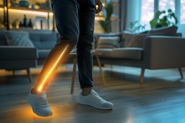 Fototapeta premium Highlighted Leg of a Man with Leg Pain in Home Environment