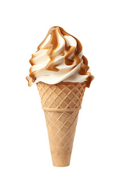 Caramel ice cream cone isolated on transparent background, png